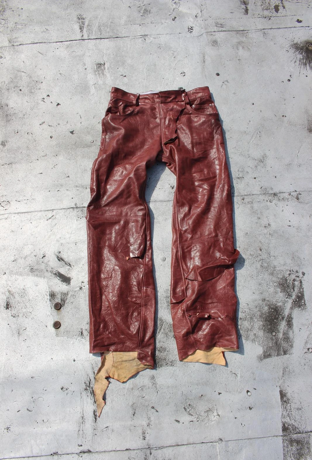 Red Lambskin Pants — original garment photograph