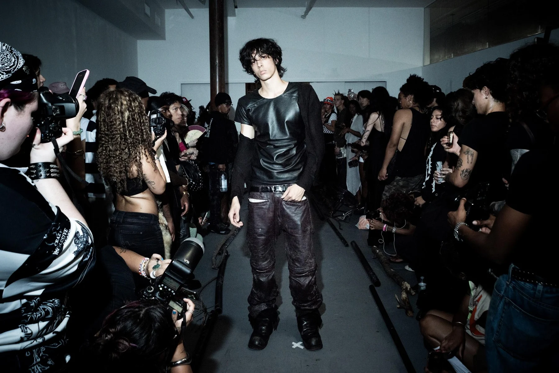 “Gasconade” Lambskin Tee / “Moto” Armoured Pants V2 / Button Up Jersey Hoodie worn together on the runway